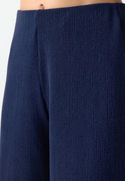 Navy Wide-Leg Textured Trousers