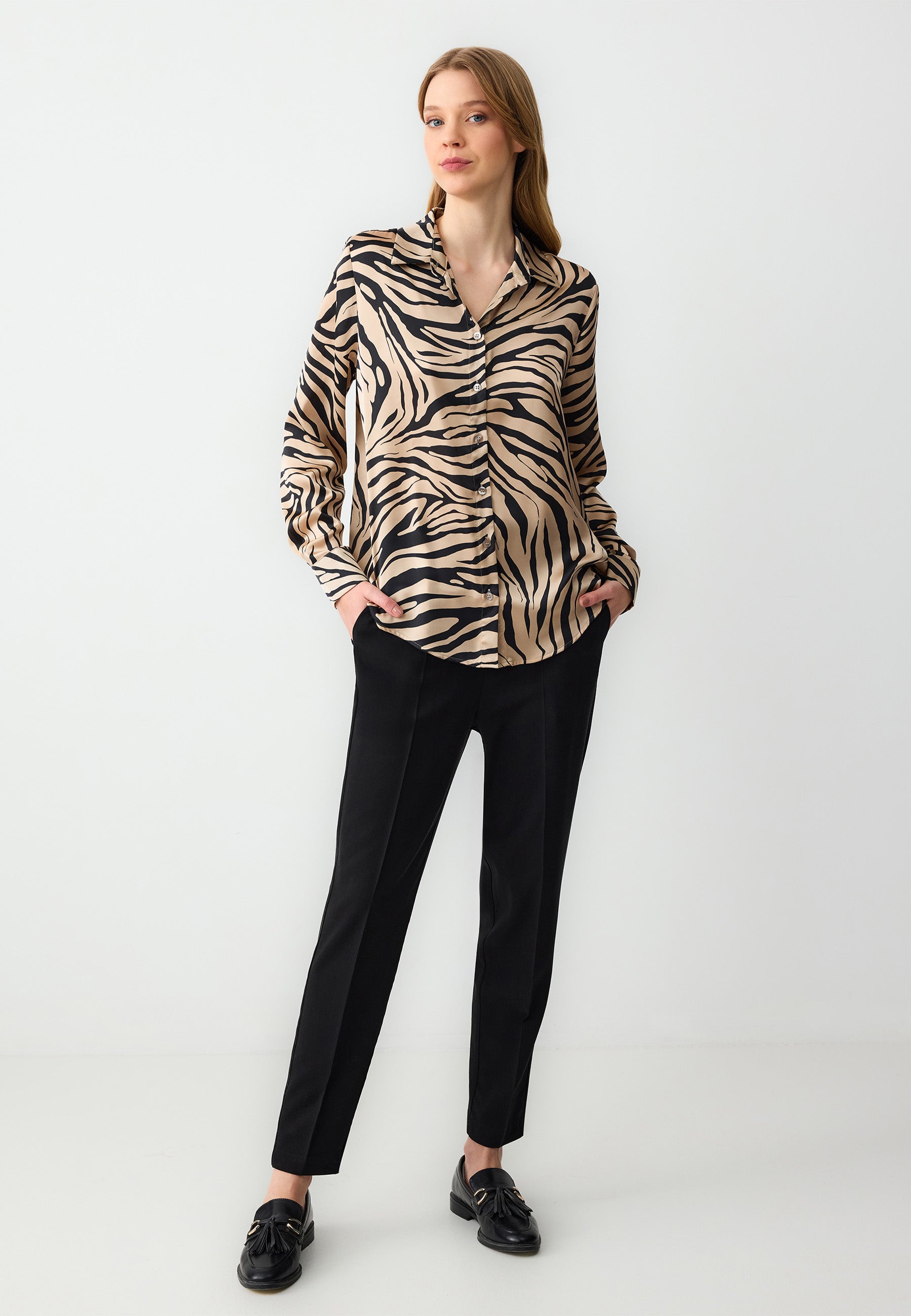 Straight Cut High Waist Regular Leg Woven Pants