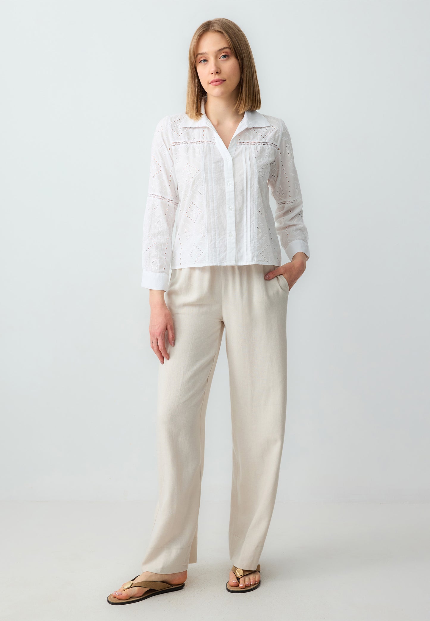 Loose Fit Long Wide Leg Stone Woven Trousers