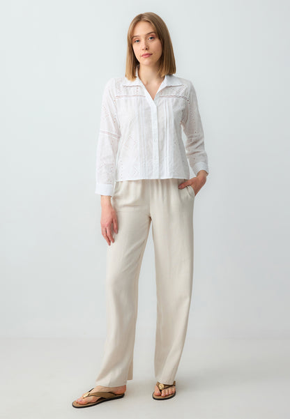 Loose Fit Long Wide Leg Stone Woven Trousers