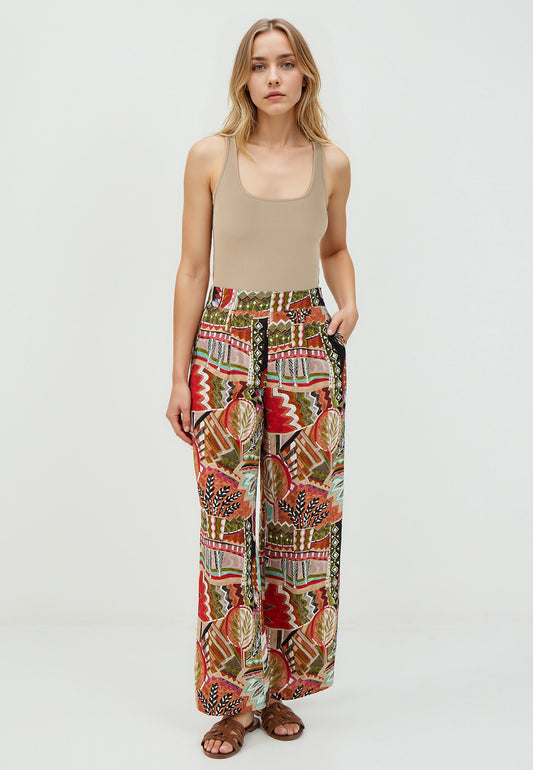 Loose Fit Green Woven Trousers