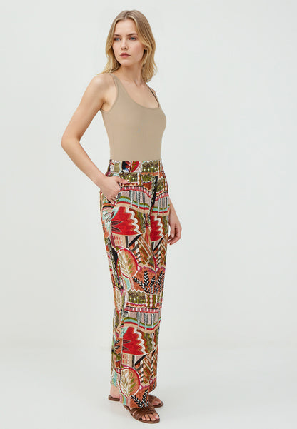 Loose Fit Green Woven Trousers