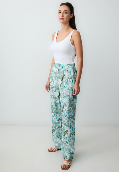 Regular Waist Wide Leg Patterned Woven Trousers