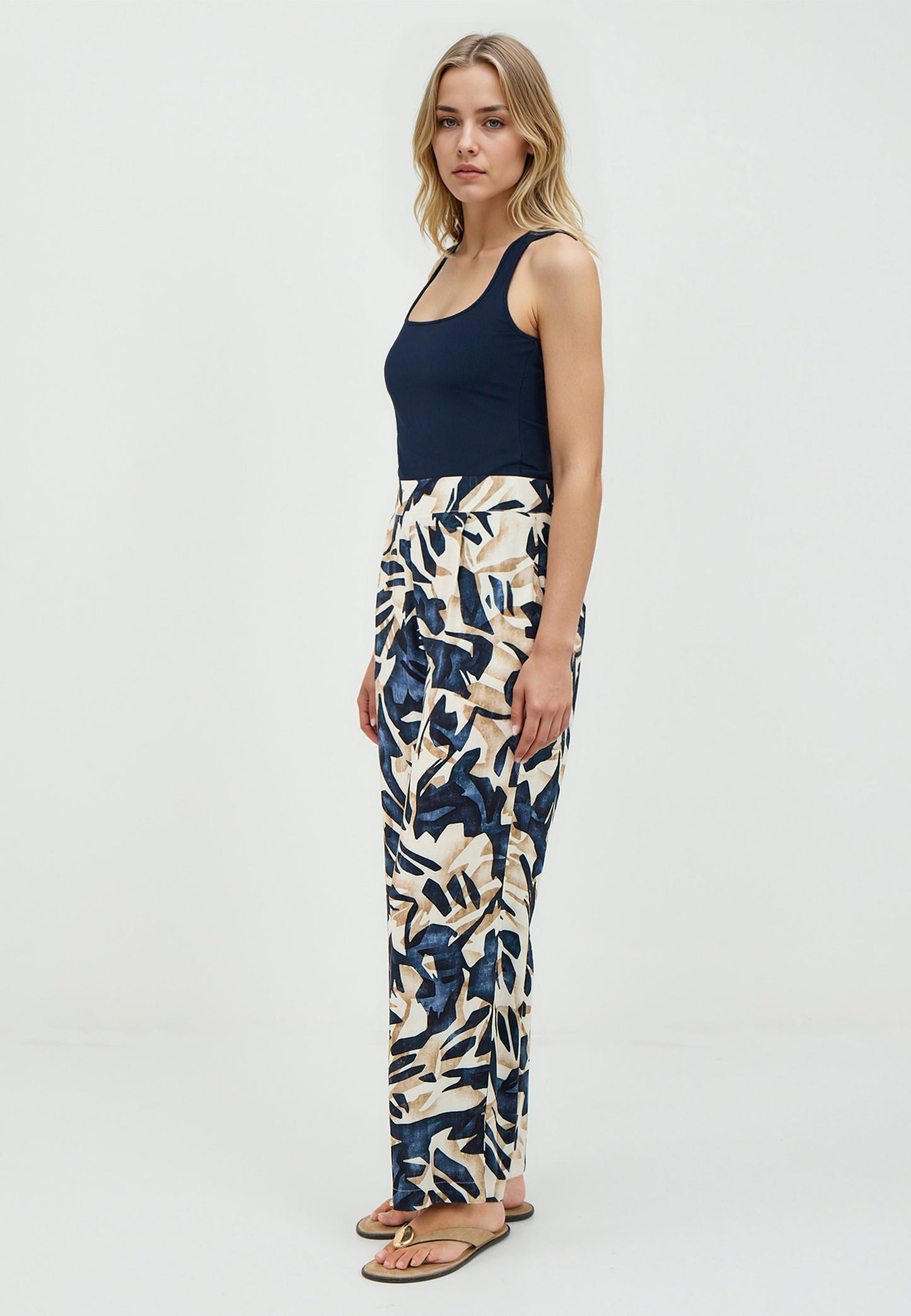Loose Fit Dark Blue Woven Trousers