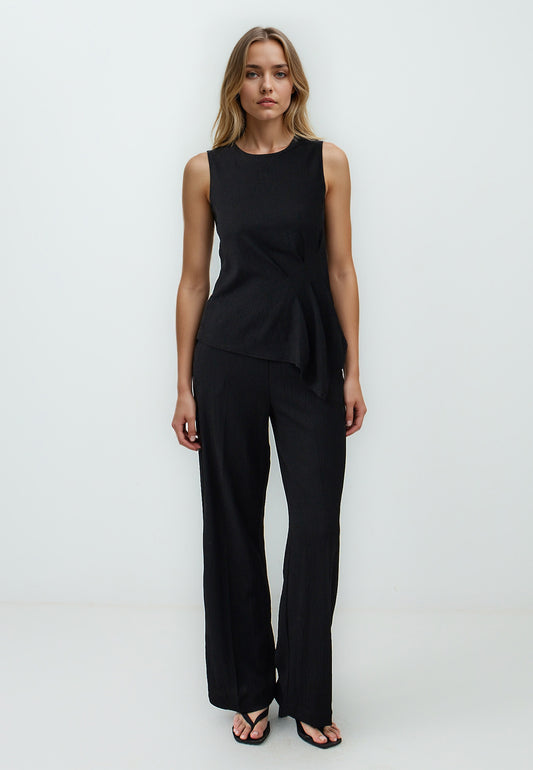 Relaxed Cut Long Wide Leg Regular Waist Knitted Trousers