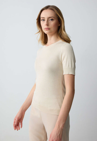 Crew Neck Short Sleeved Tricot Sweater