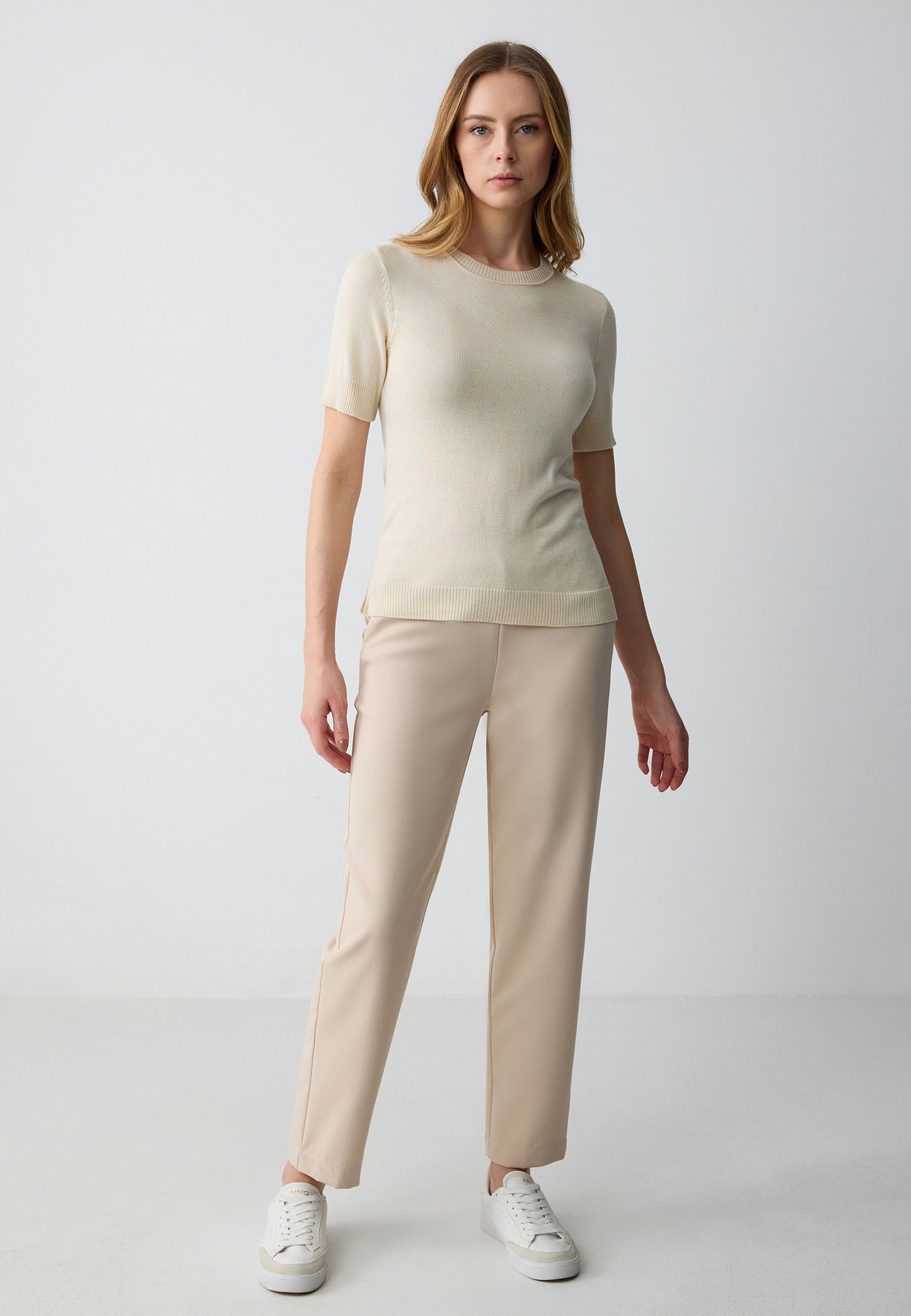 Crew Neck Short Sleeved Tricot Sweater