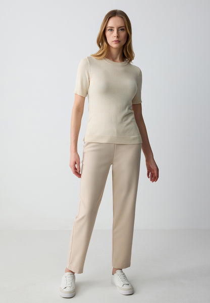 Crew Neck Short Sleeved Tricot Sweater