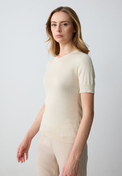 Crew Neck Short Sleeved Tricot Sweater