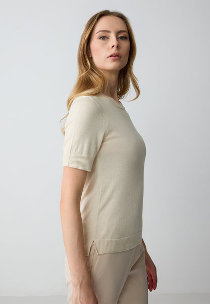 Crew Neck Short Sleeved Tricot Sweater