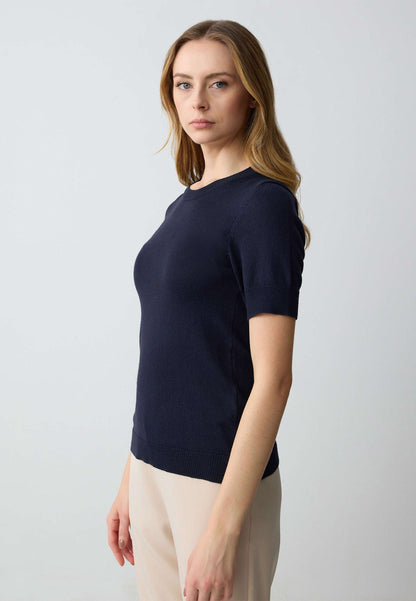 Crew Neck Short Sleeved Tricot Sweater
