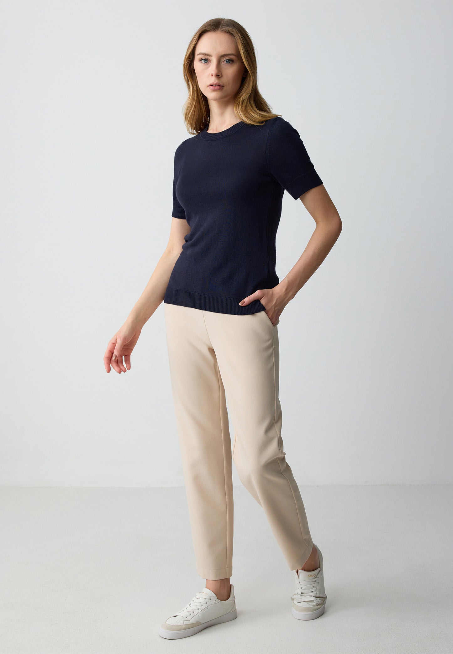 Crew Neck Short Sleeved Tricot Sweater