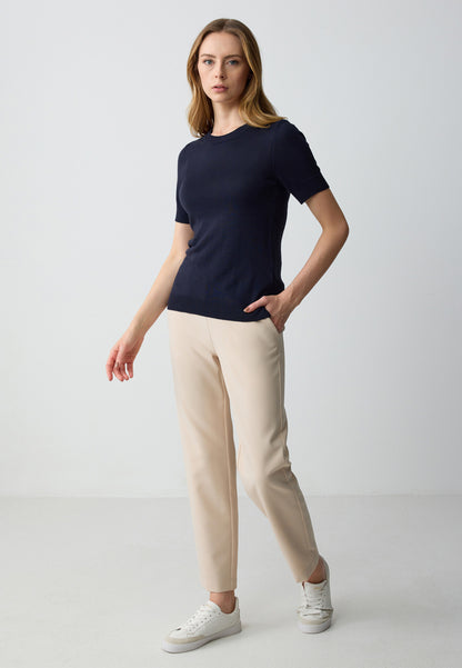 Crew Neck Short Sleeved Tricot Sweater