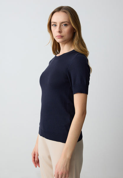 Crew Neck Short Sleeved Tricot Sweater