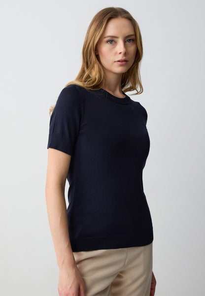 Crew Neck Short Sleeved Tricot Sweater