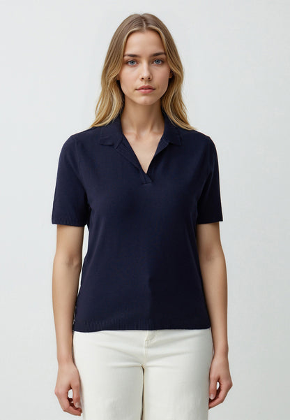 Straight Cut Polo Collar Short Sleeve Sweater T-Shirt