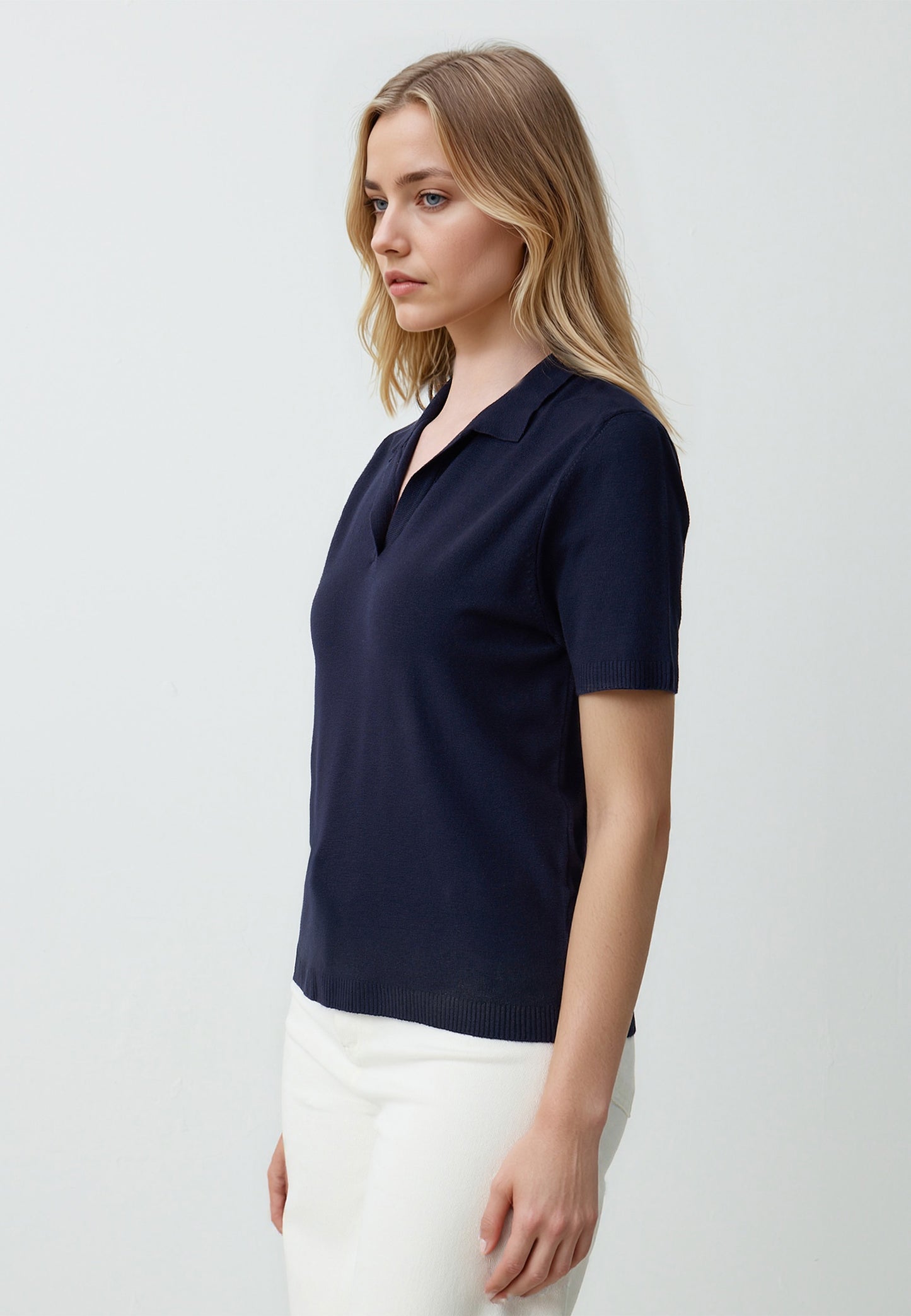 Straight Cut Polo Collar Short Sleeve Sweater T-Shirt