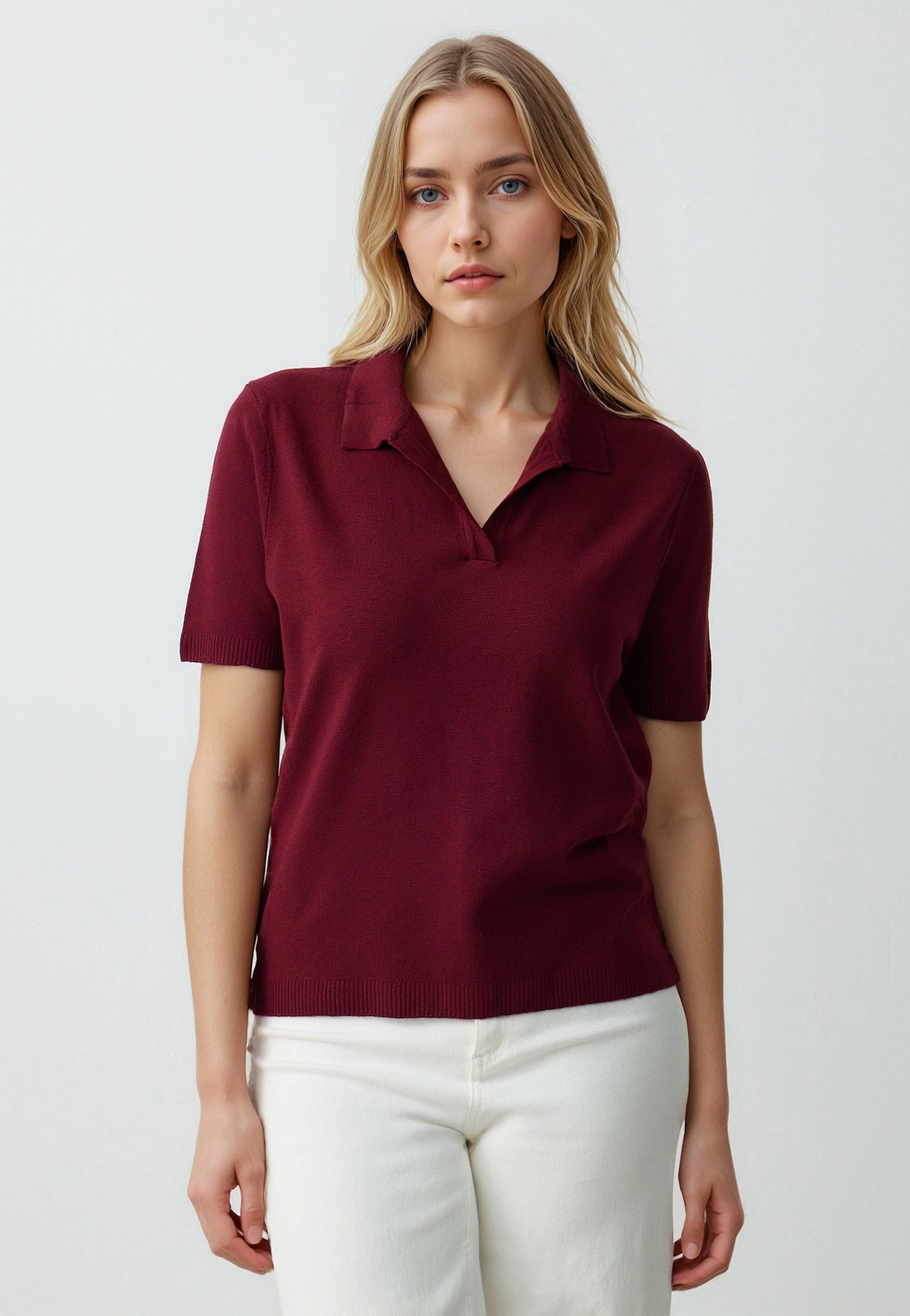 Straight Cut Polo Collar Short Sleeve Sweater T-Shirt