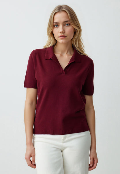 Straight Cut Polo Collar Short Sleeve Sweater T-Shirt