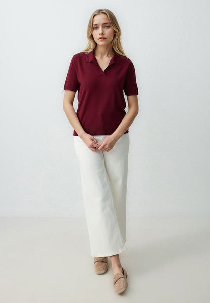 Straight Cut Polo Collar Short Sleeve Sweater T-Shirt