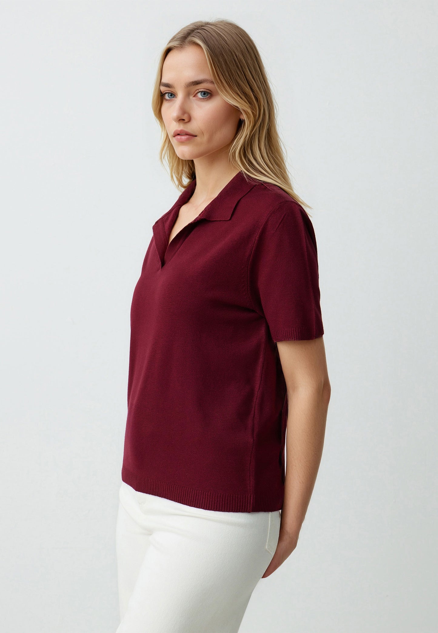 Straight Cut Polo Collar Short Sleeve Sweater T-Shirt