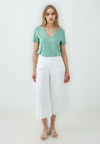 Regular Fit V-neck Knitted Green T-shirt