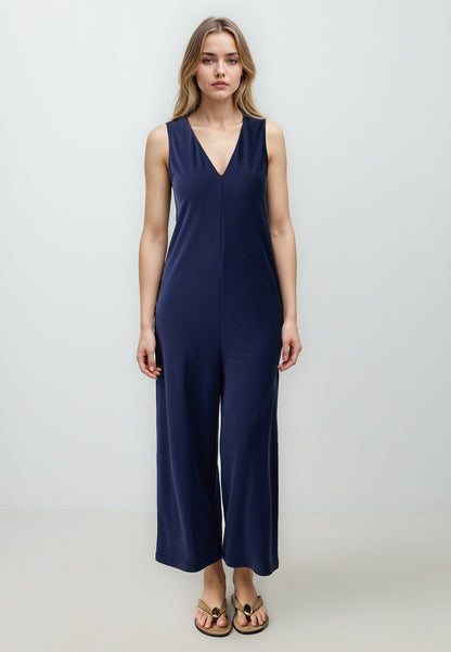 Straight Cut V-Neck Knitted Jumpsuit