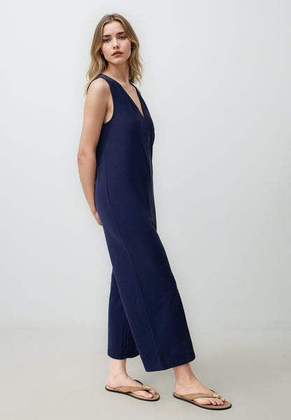 Straight Cut V-Neck Knitted Jumpsuit