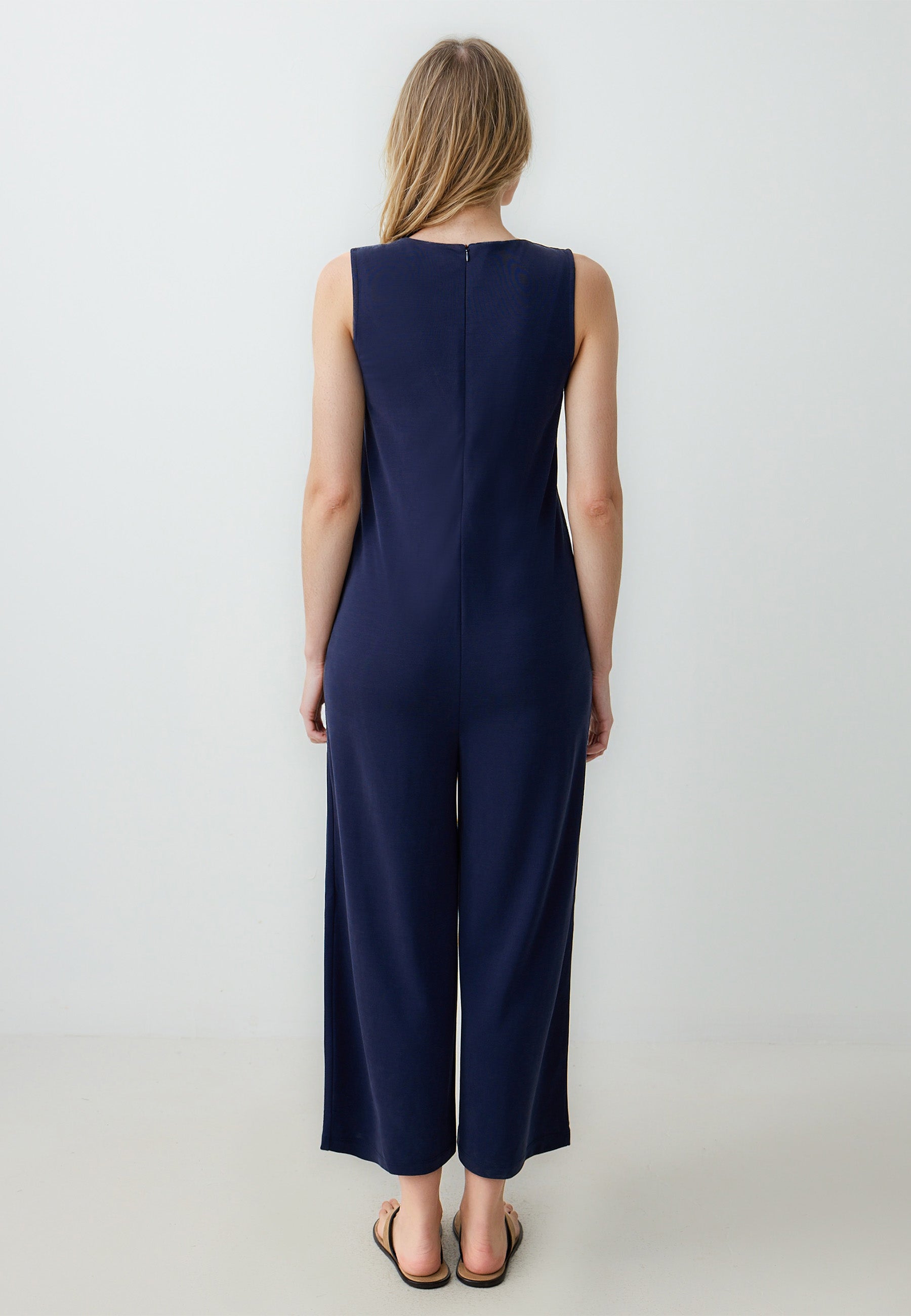 Straight Cut V-Neck Knitted Jumpsuit