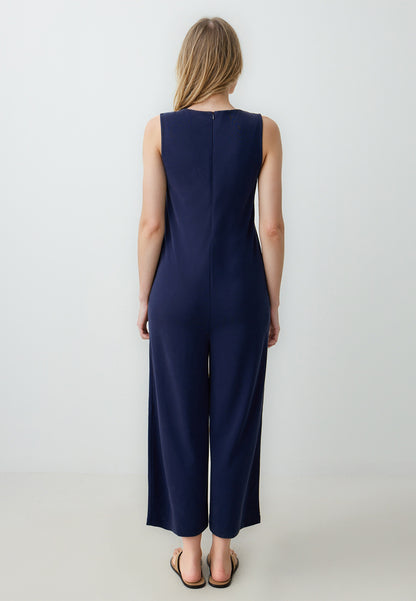 Straight Cut V-Neck Knitted Jumpsuit