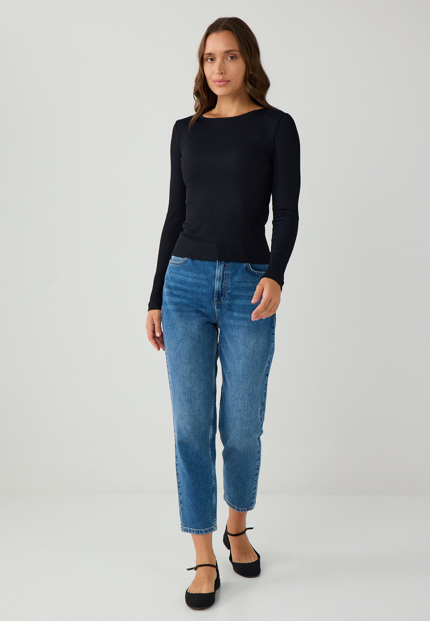 Slim Fit Off-the-shoulder Knitted Black Blouse