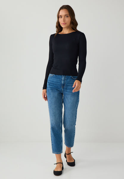 Slim Fit Off-the-shoulder Knitted Black Blouse
