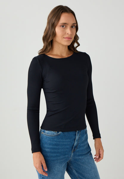 Slim Fit Off-the-shoulder Knitted Black Blouse