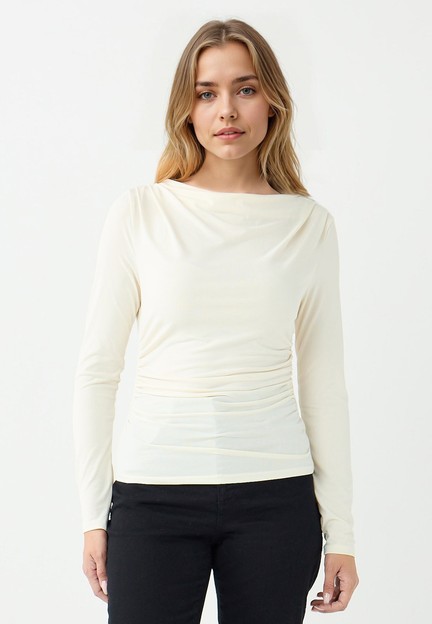 Slim Fit Cowl neck Knitted Ecru Blouse