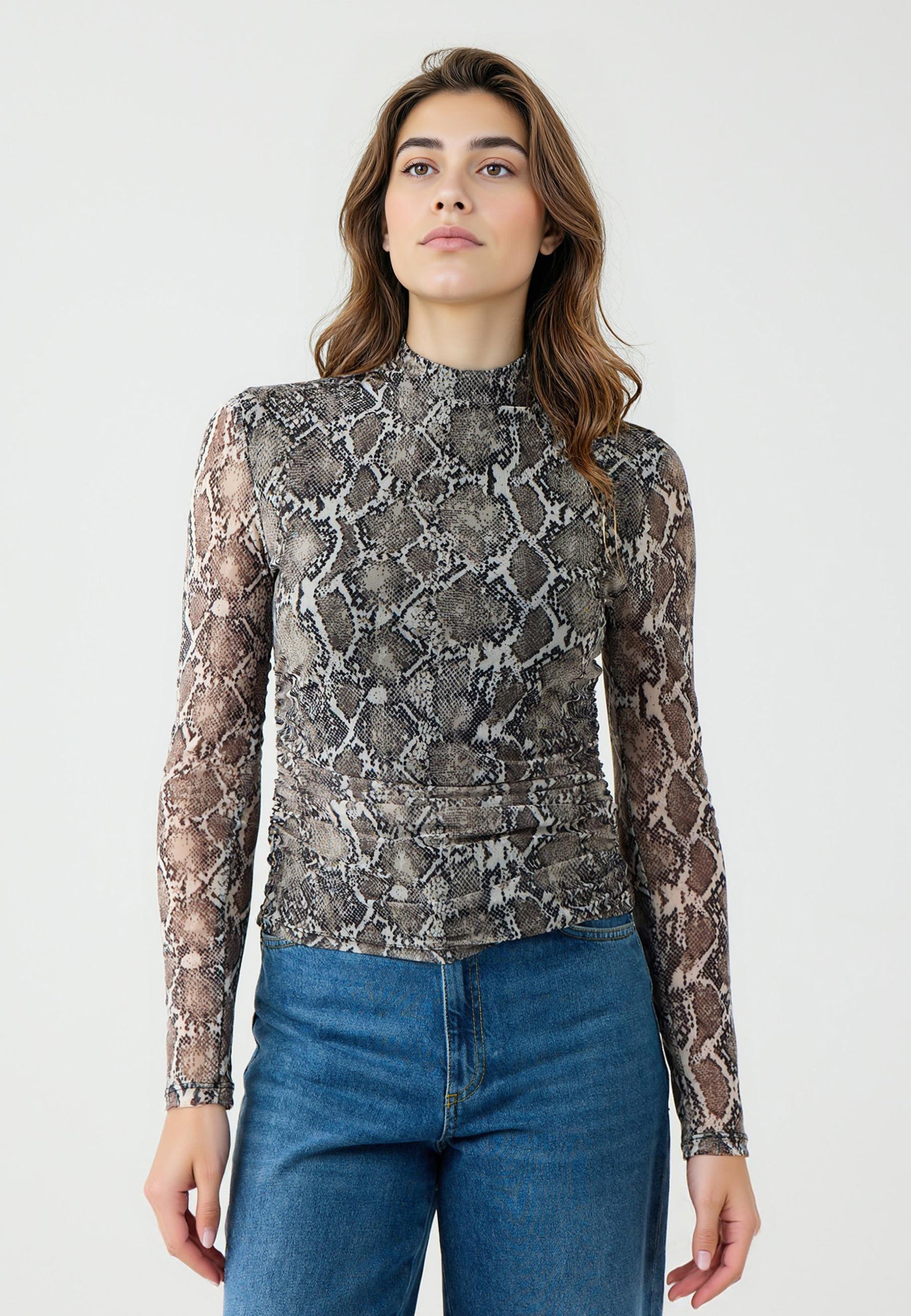 Zero Collar Slim Fit Mesh Blouse