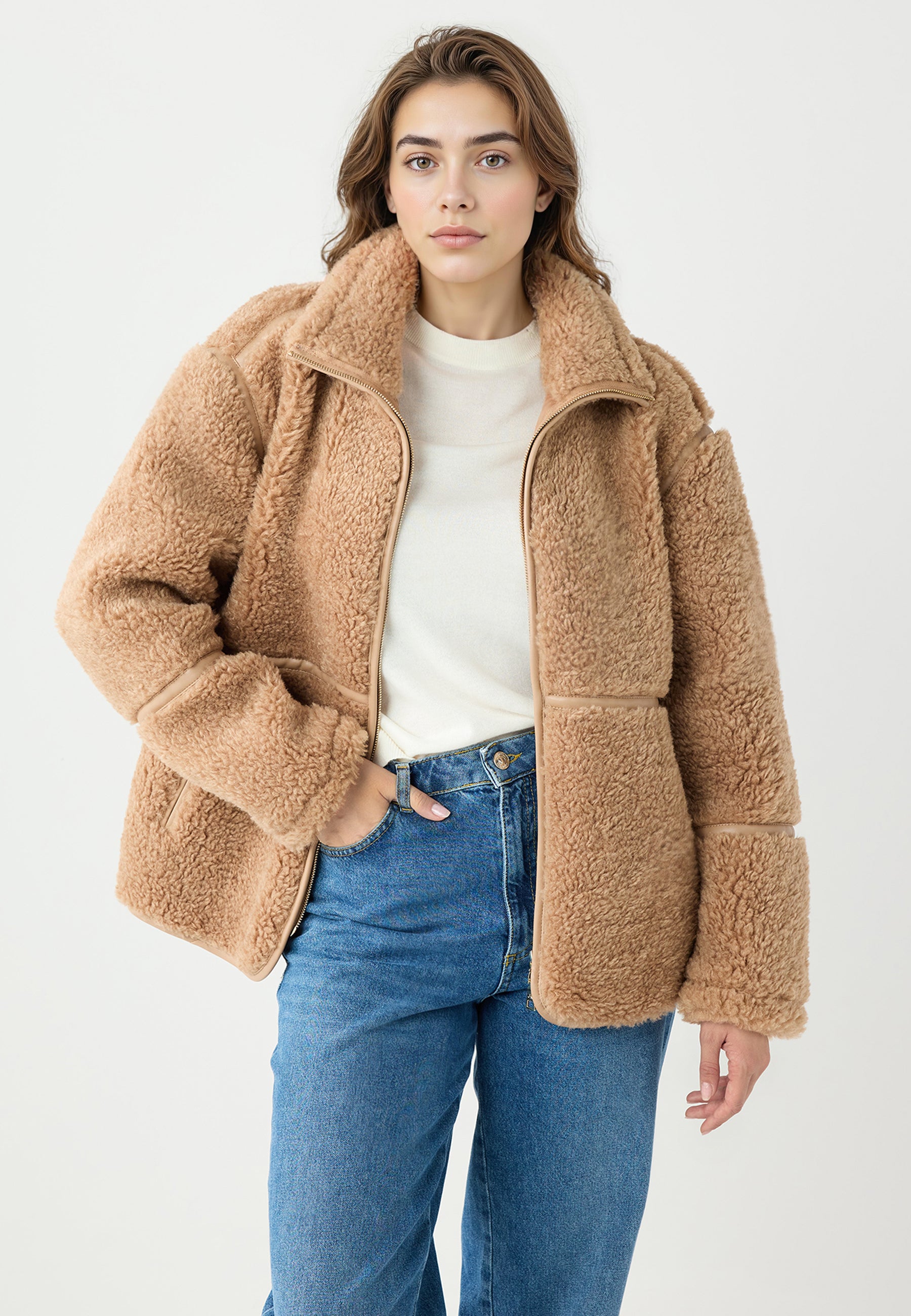 Stand-Up Collar Pocket-Detailed Zippered Fleece Jacket