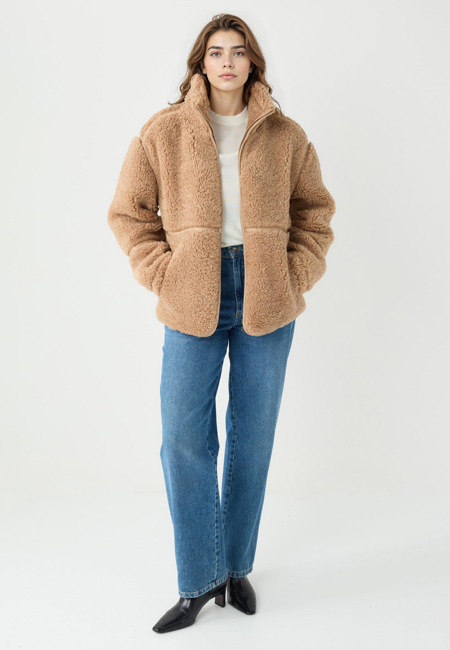 Stand-Up Collar Pocket-Detailed Zippered Fleece Jacket