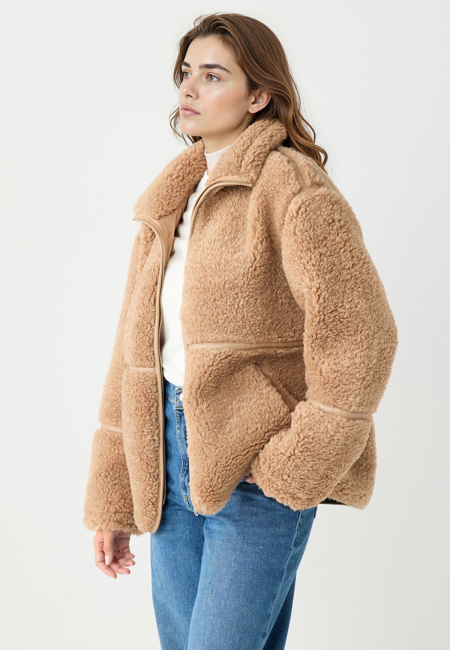 Stand-Up Collar Pocket-Detailed Zippered Fleece Jacket