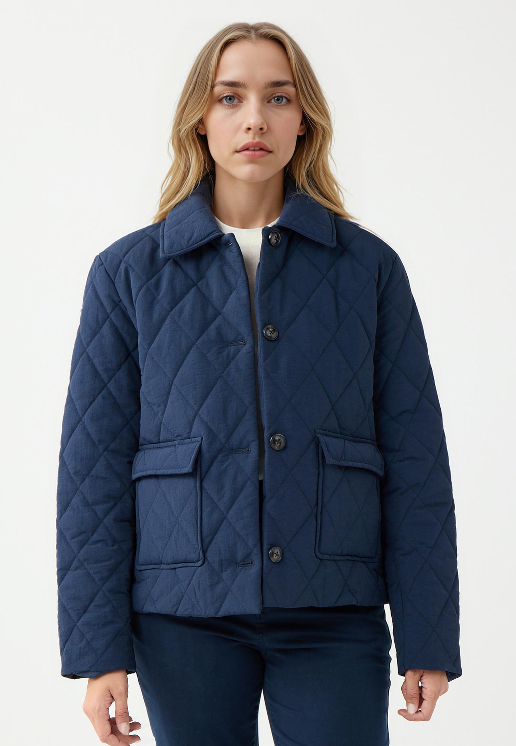 Regular Fit Dark Blue Tafetta Puffer Coat