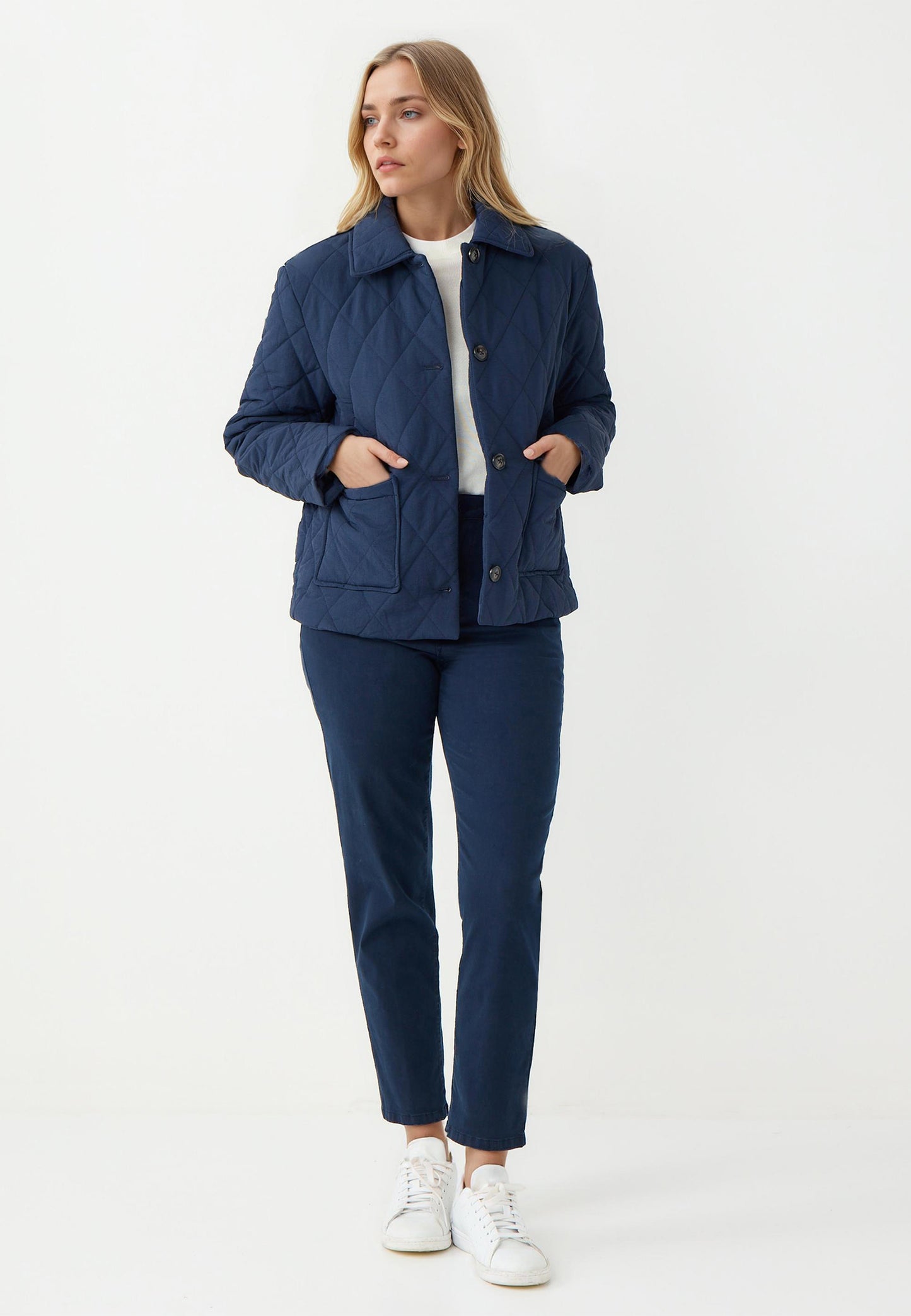 Regular Fit Dark Blue Tafetta Puffer Coat