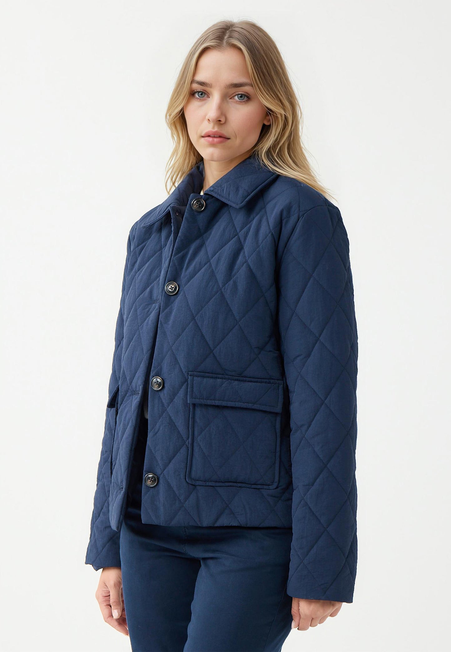 Regular Fit Dark Blue Tafetta Puffer Coat