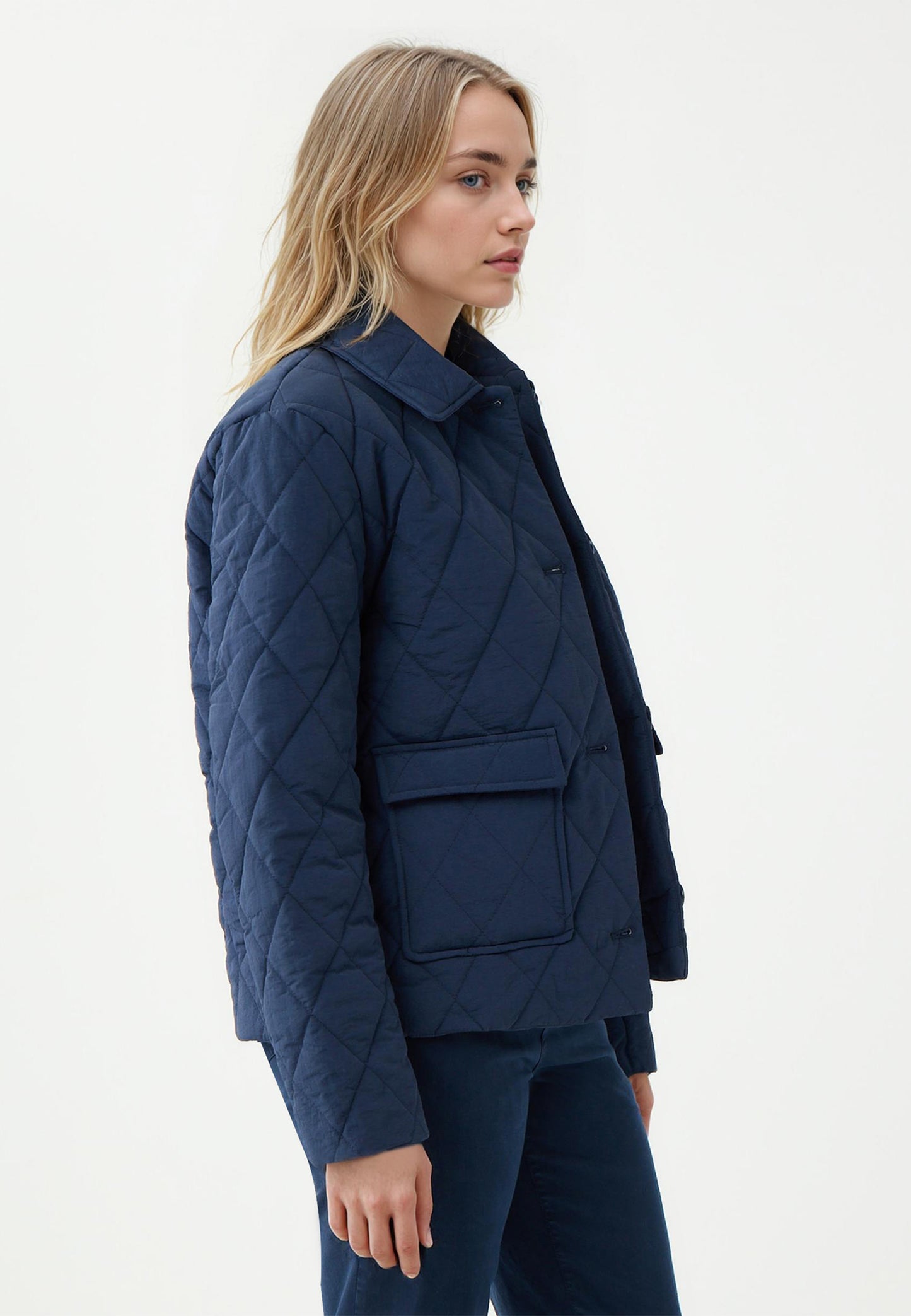 Regular Fit Dark Blue Tafetta Puffer Coat