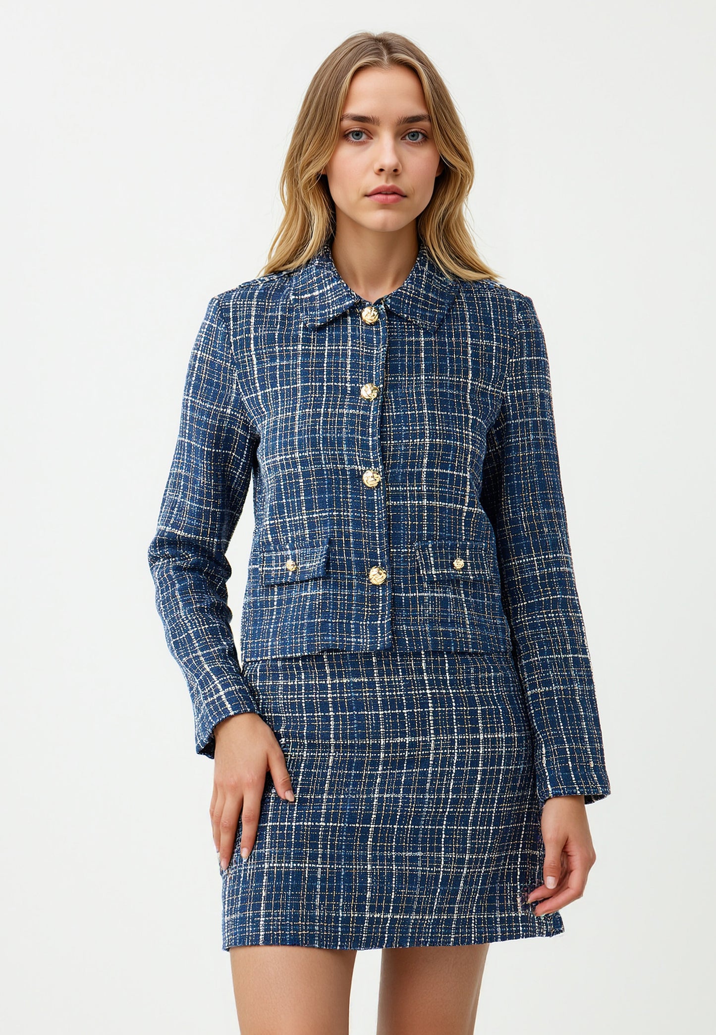 Slim Fit Shirt Collar Woven Dark Blue Jacket