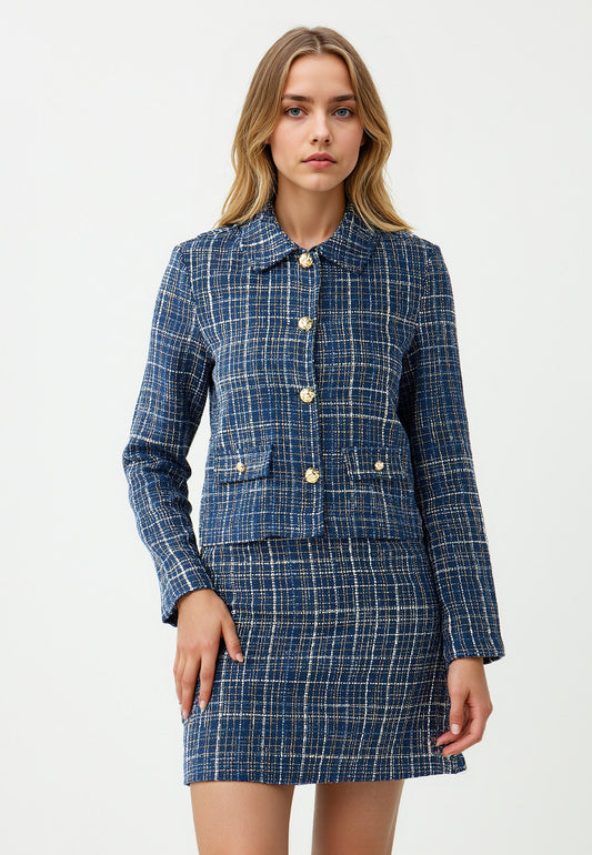 Slim Fit Shirt Collar Woven Dark Blue Jacket