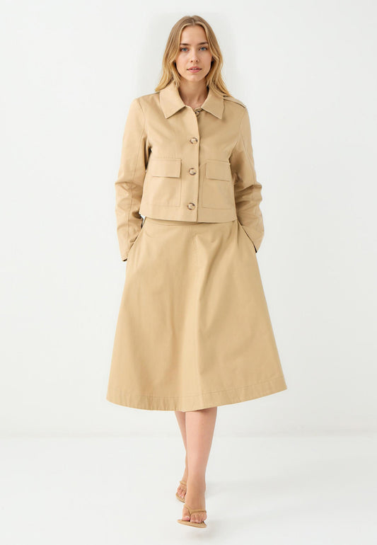 Regular Fit Shirt Collar Camel Gabardin Jacket