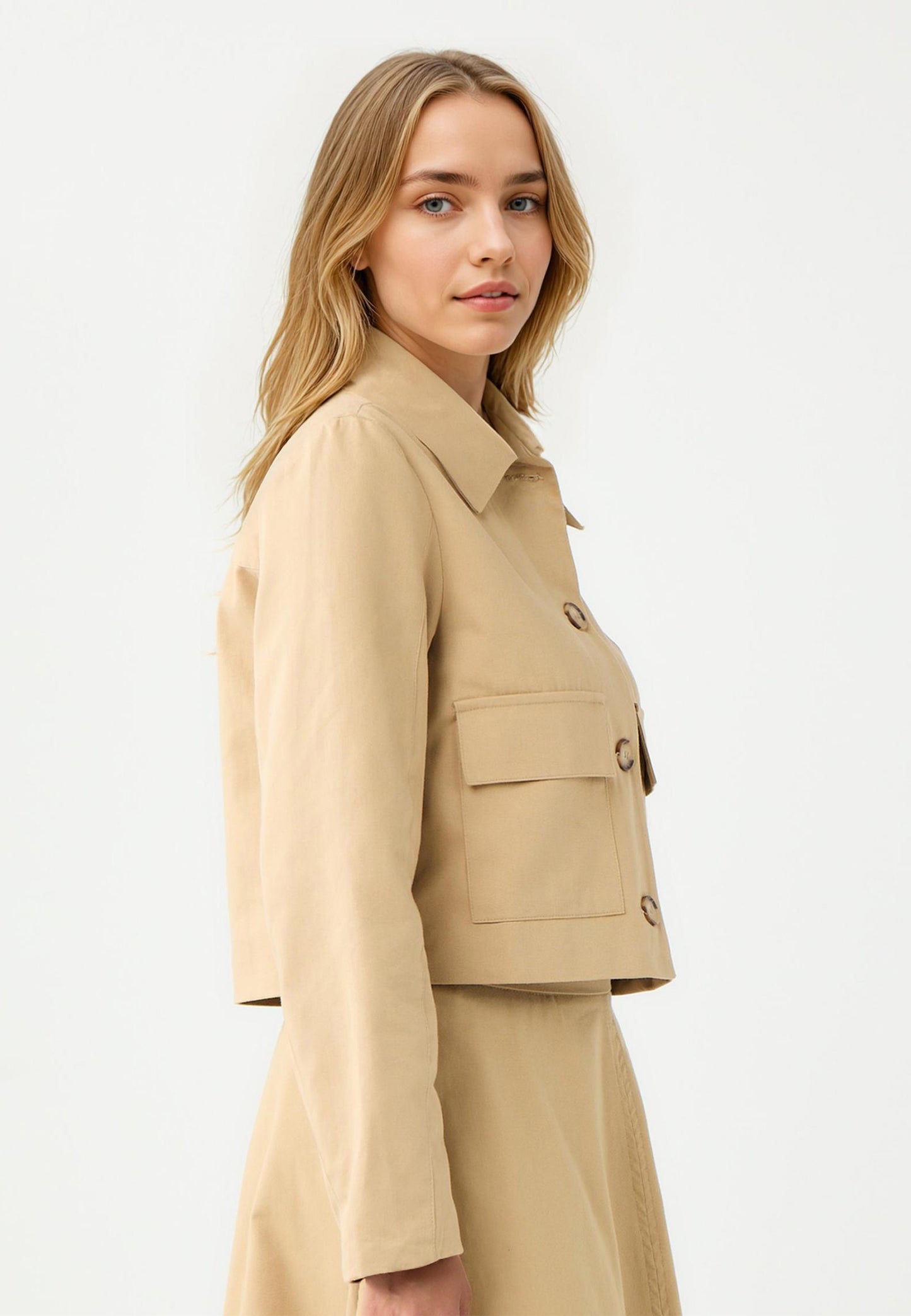 Regular Fit Shirt Collar Camel Gabardin Jacket
