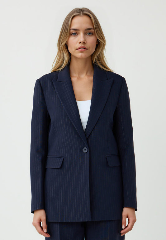 Long-Sleeve Double-Breasted Woven Jacket with Striped Pattern