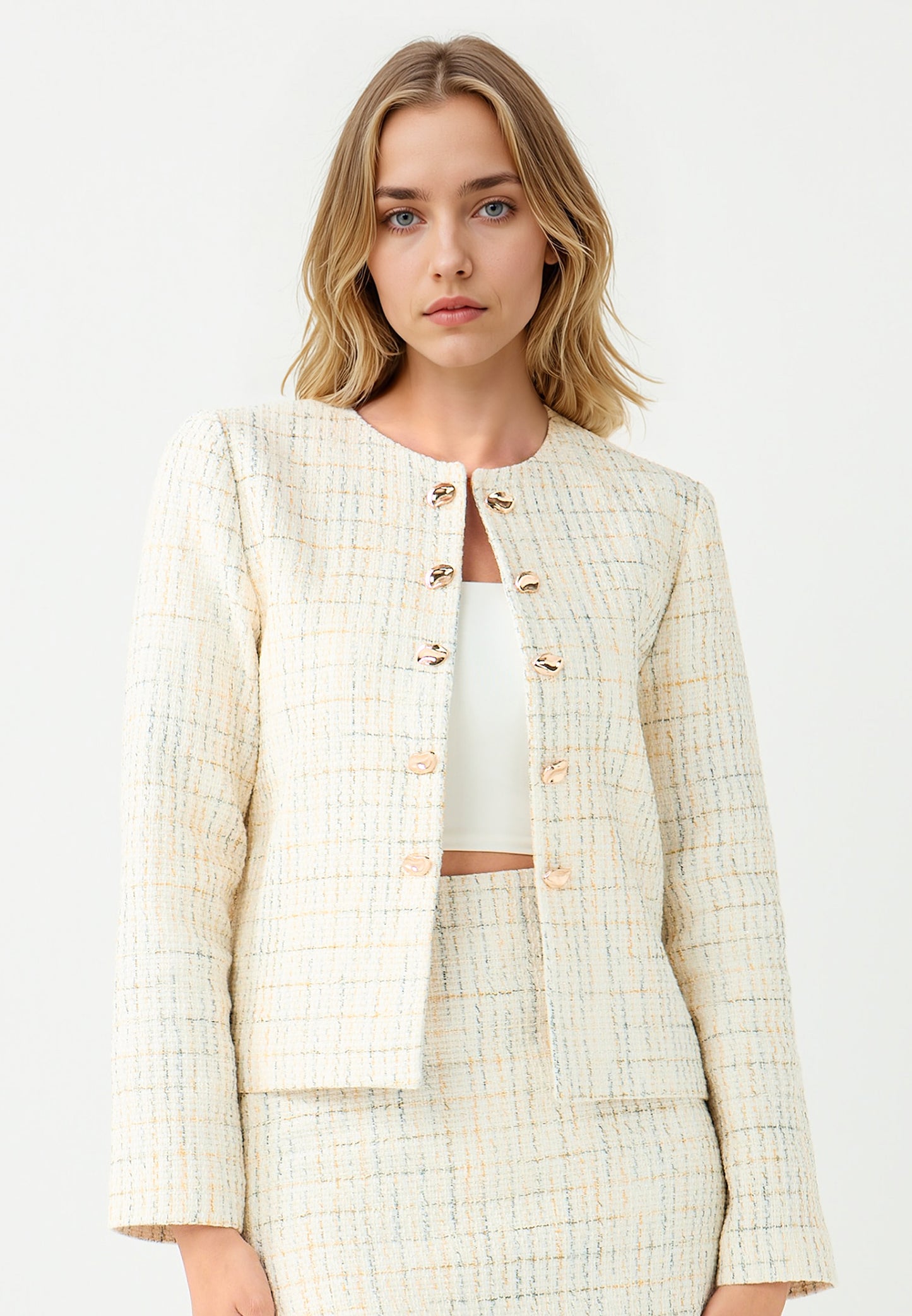 Long Sleeve Open Neck Patterned Jacket