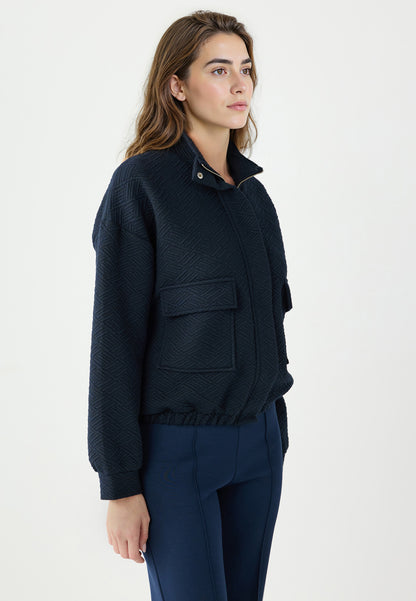 Long Sleeve Zippered Elastic Waist Knit Jacket