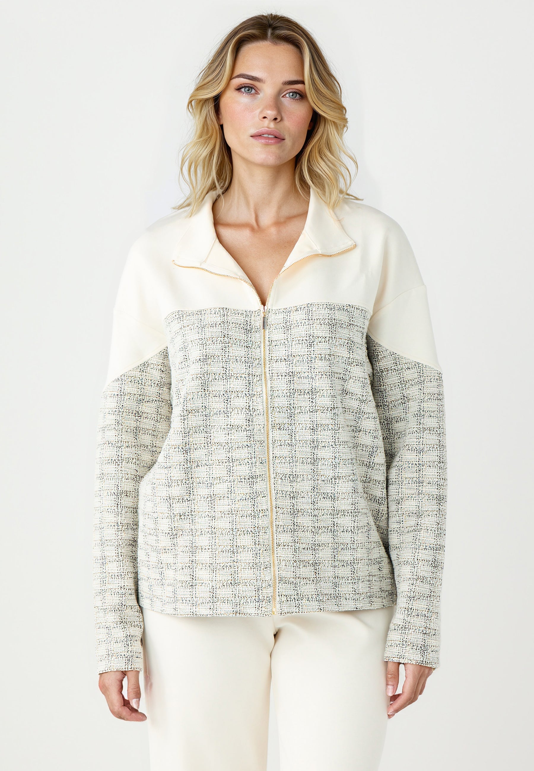 Straight Cut Zipper Detail Knit Modal Jacket